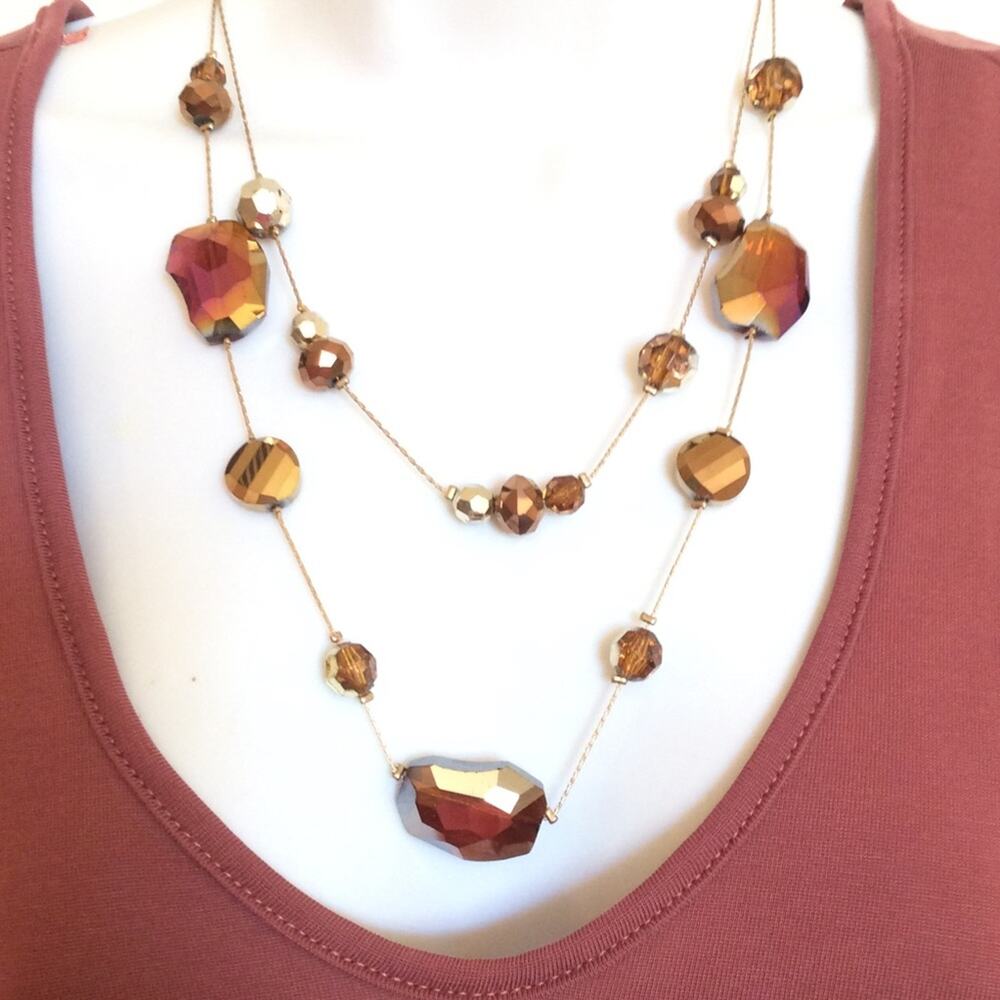 Iridescent Stone Metallic Bead Statement Necklace
